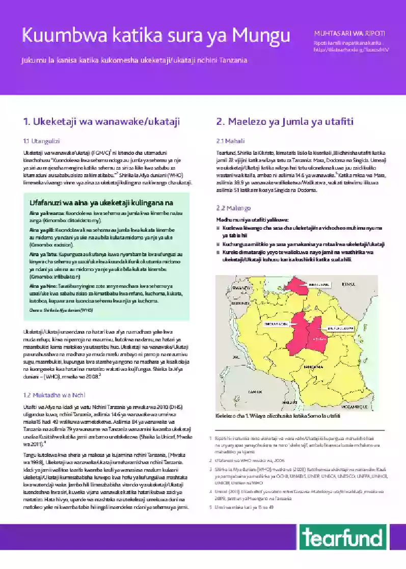 Summary: Working to End FGM/C in Tanzania: The Role and Response of the Church (Swahili)